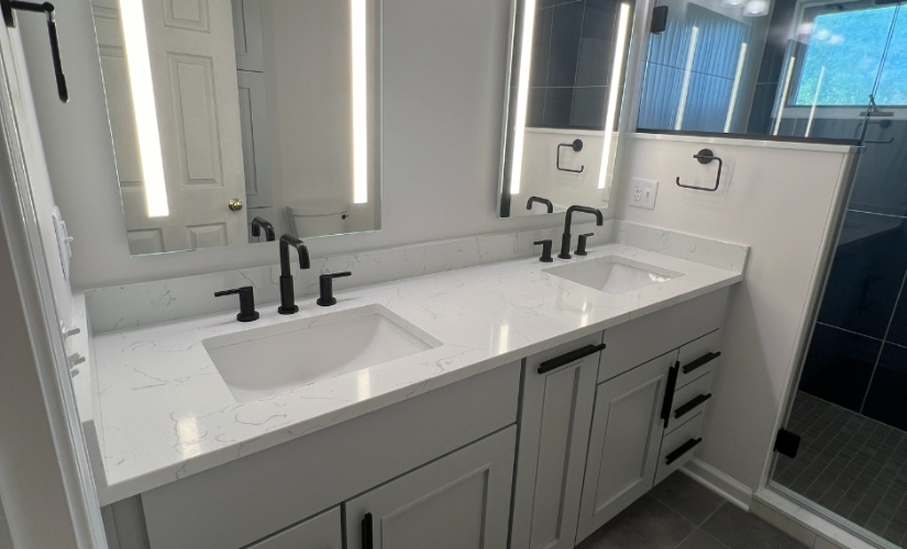 This bathroom located in Ann Arbor uses DalTile,Sherwin Williams,Showplace Cabinets